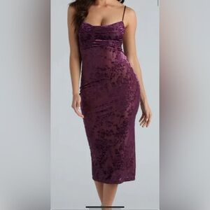 Windsor Stylish Debut Floral Flocked Mesh Midi Dress